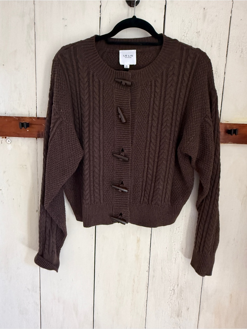 Le Lis Chocolate Brown Cable Knit Toggle Cardigan